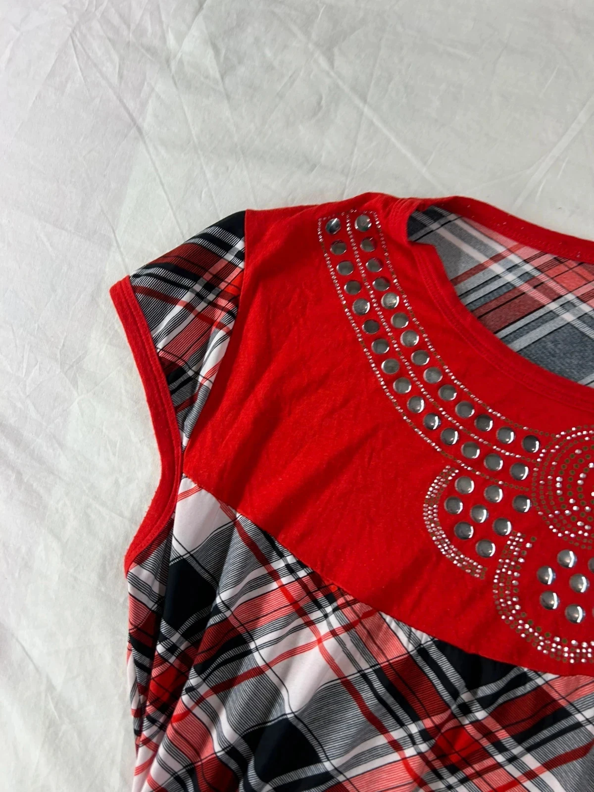 Vestido corto de verano a cuadros rojo vintage – photo 5